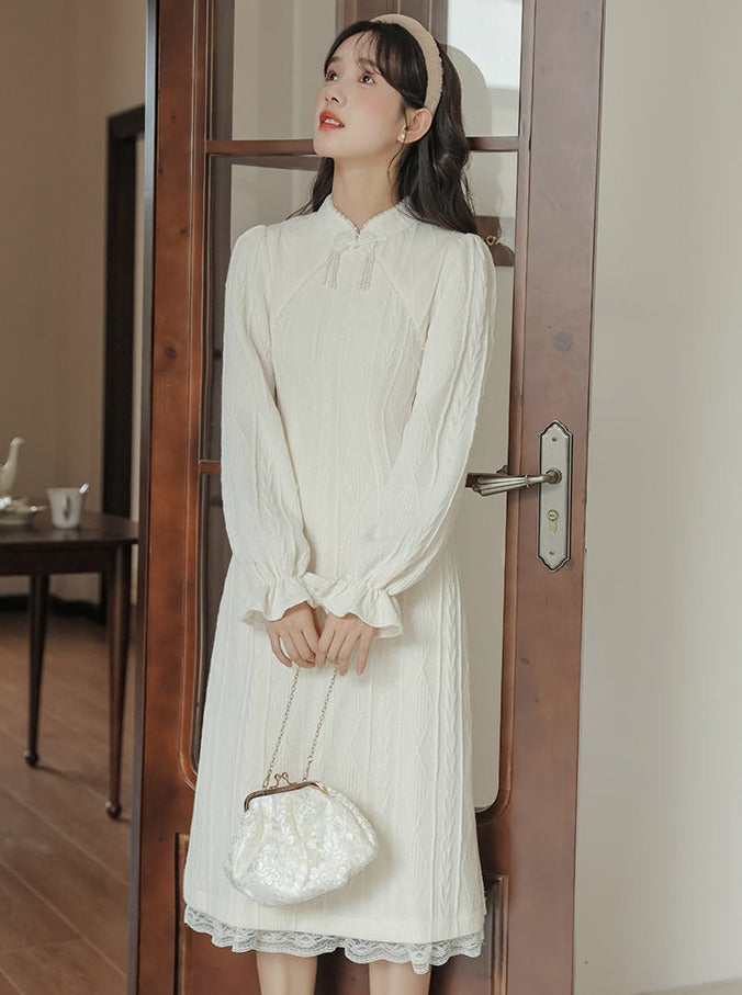 China Ribbed Knit Dress Long