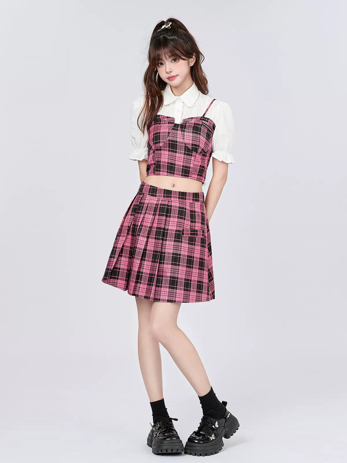 Suspender Style Top Skirt College Checked