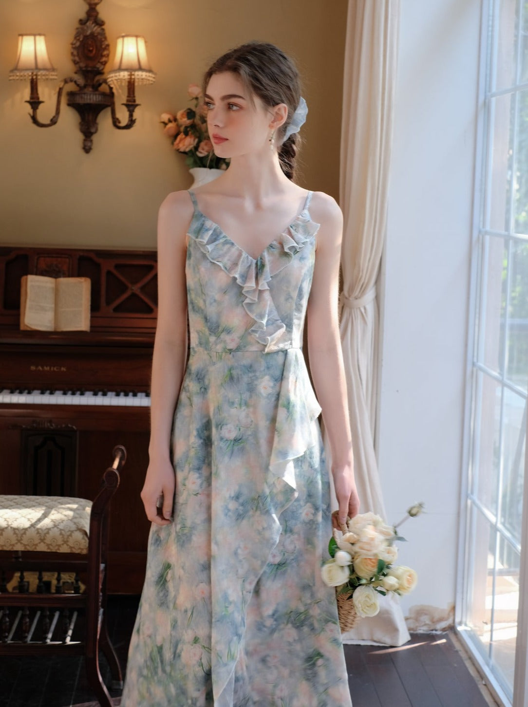 Morning Smoke + Camisole Dress Blue Blouse Mist Chiffon