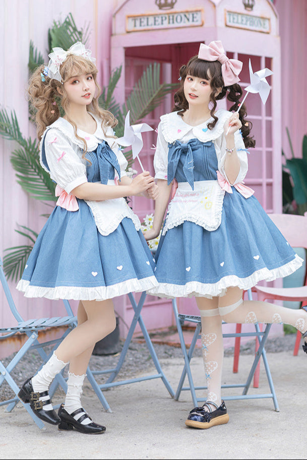 + Denim Apron Lolita Innerwear Jumper-skirt Light Doll Raw