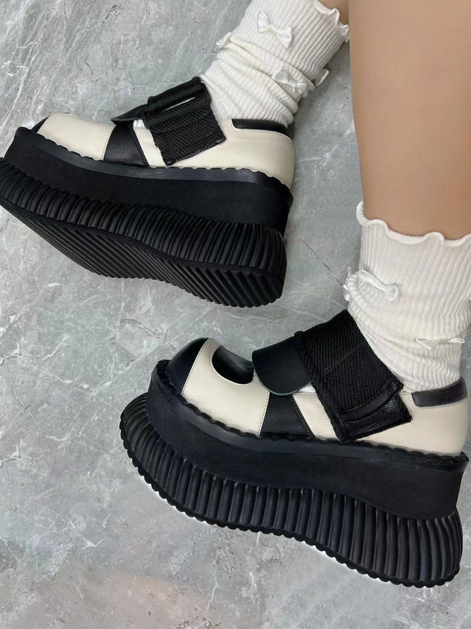 Platform Casual Shoes Leather Velcro