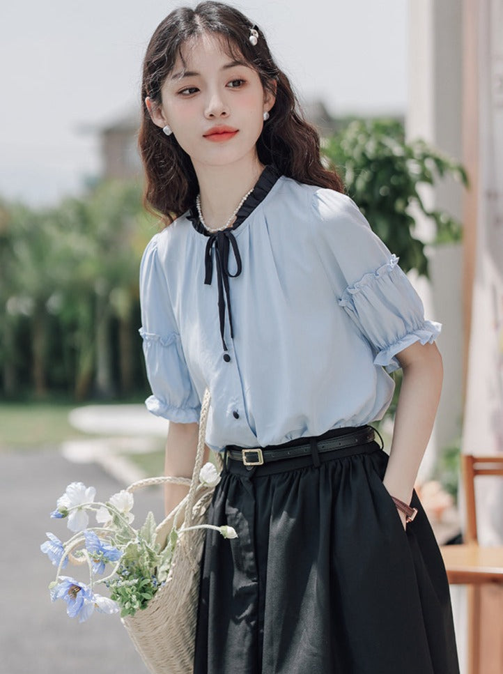 Lce Flared Long + Skirt Shirt Retro Summer Blue