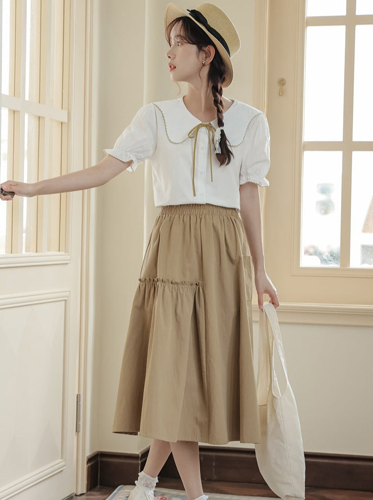 Puff Sleeve Skirt Flared Summer Shirt + Retro Medium