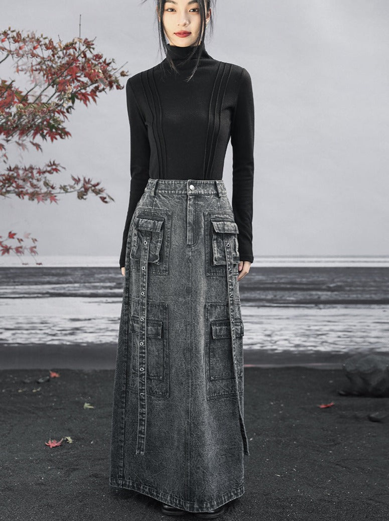 ロングデニムオシュスカート