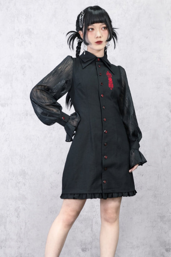 Dress Lantern Chinese Sleeve Sheer