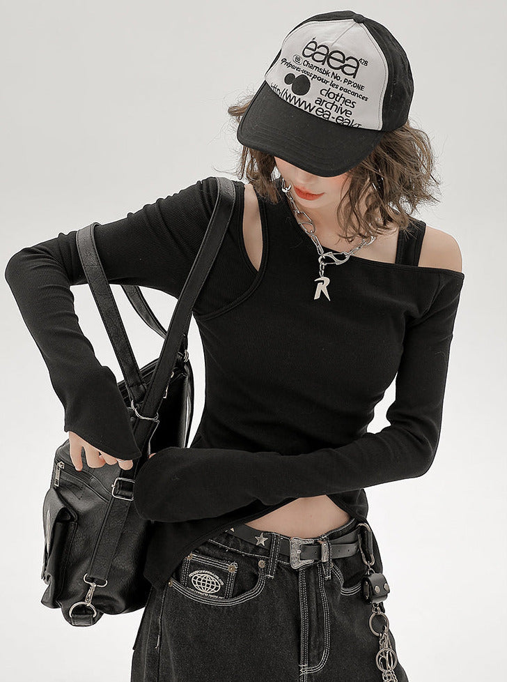 Ensemble de pièces longues asymétriques à épaules dénudées, style américain T, un et deux