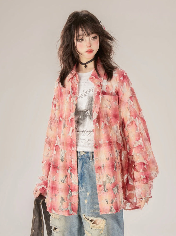 Retro Check Shirt Ripped