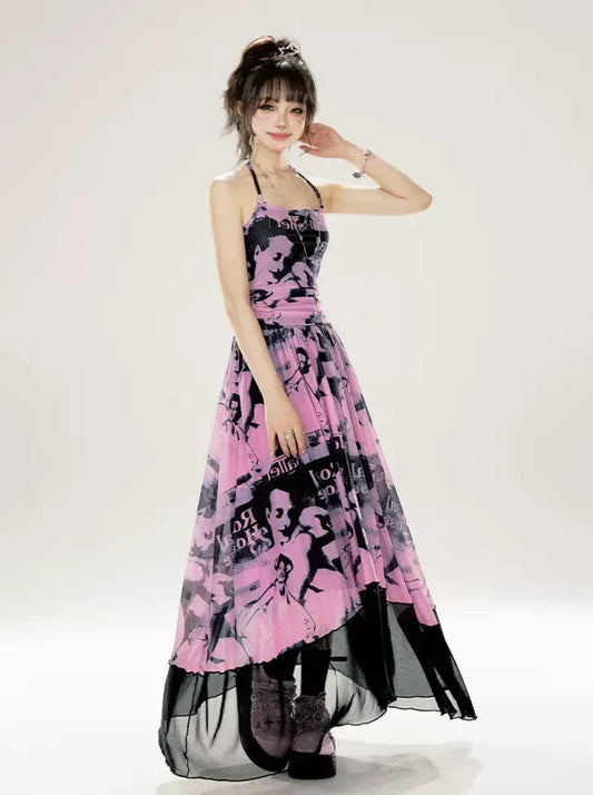 Camisole Pictorial Tulle Long Halter + Neck Sweet Skirt