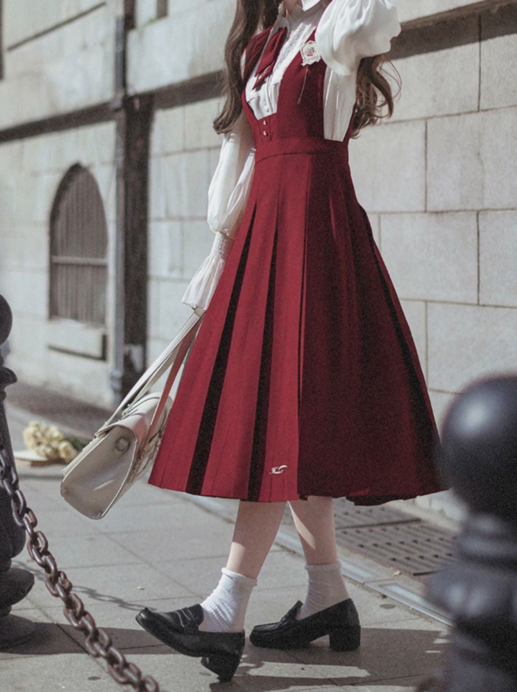 College Lace Red Retro Red Badge Chiffon Elegant Shirt Tie Emblem Sundress