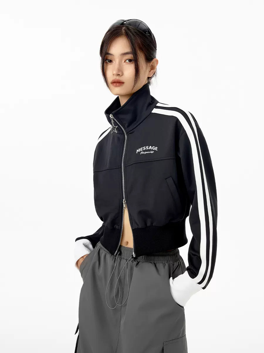 Top Zipper Mode Short Logo High Collar