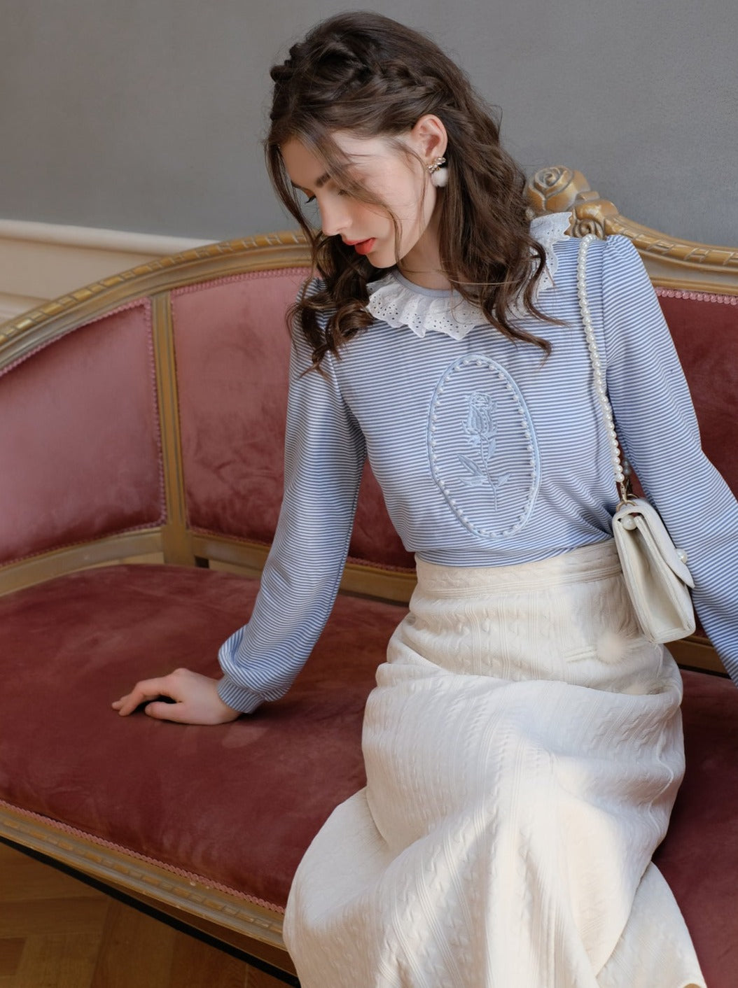 Border Retro Beaded Rose French Coastal Top