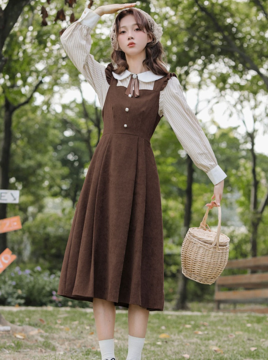 Style College Piece Suspender Shirt Two Dress American