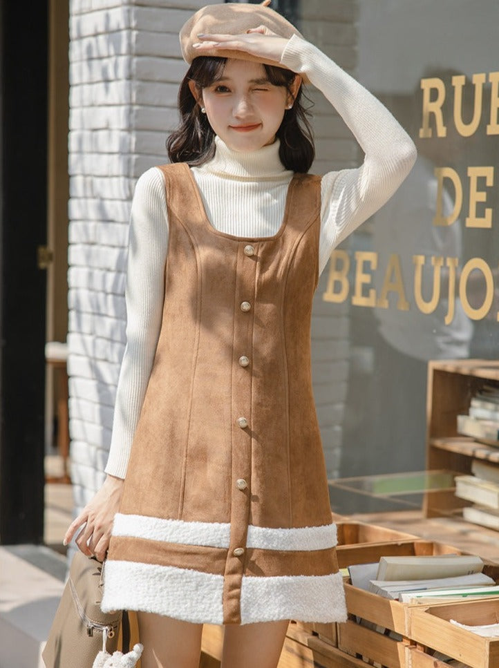 High Knit Skirt Top + Suspenders Neck Boa