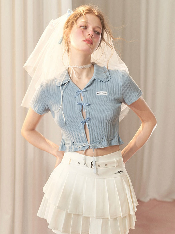 Hot Girl Satin Bow Sweet Short Top