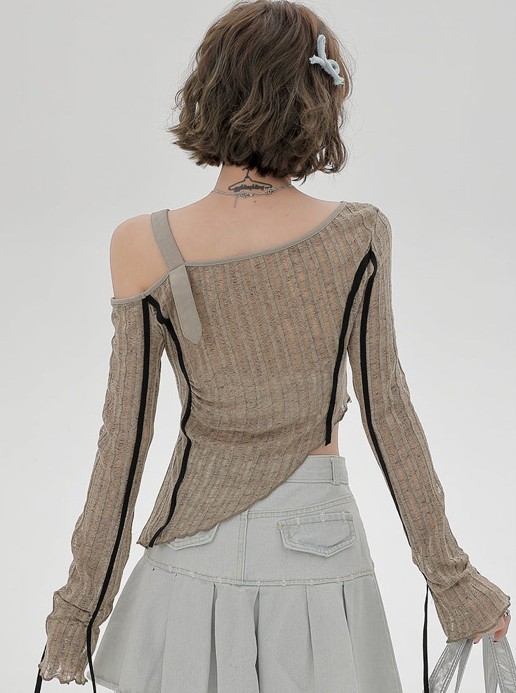 Irregular One-shoulder Top Sheer Slim American
