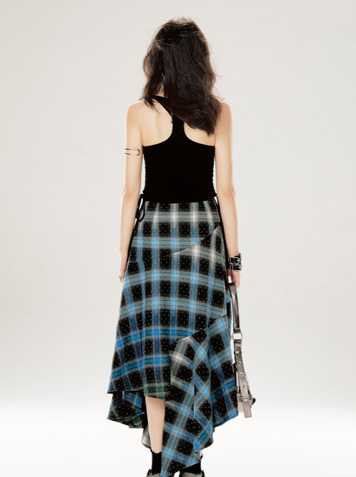 Contrast Gradient Irregular Checked Skirt Color