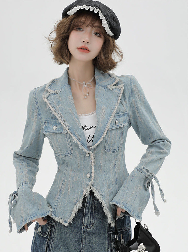 Retro American Wash Anzugkragen Jeansjacke