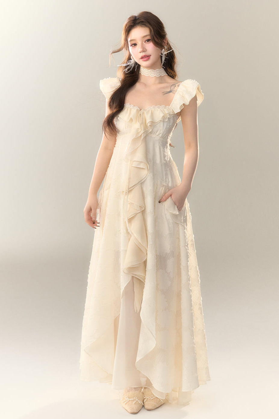 Jacquard Holiday Dress Frilled