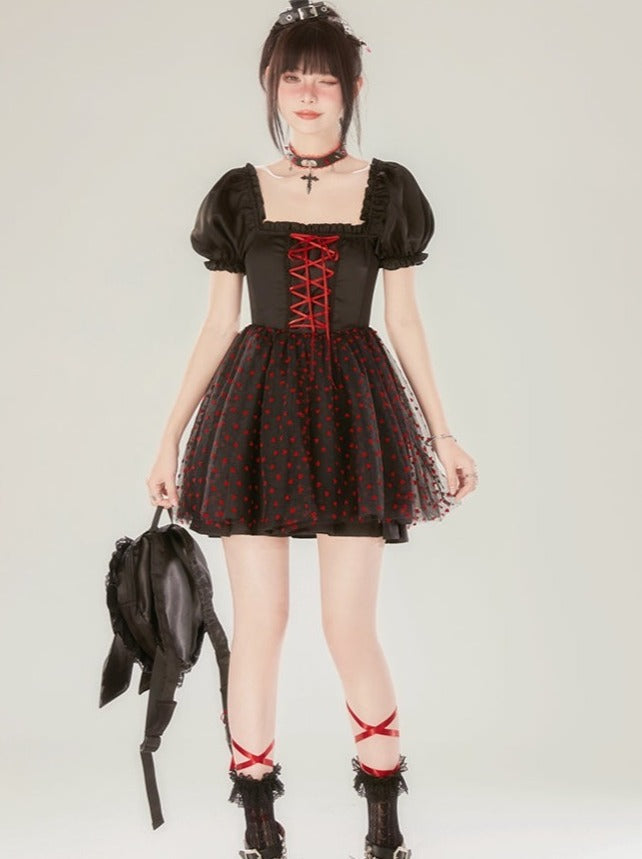 Black Dot Waist Dress Mesh