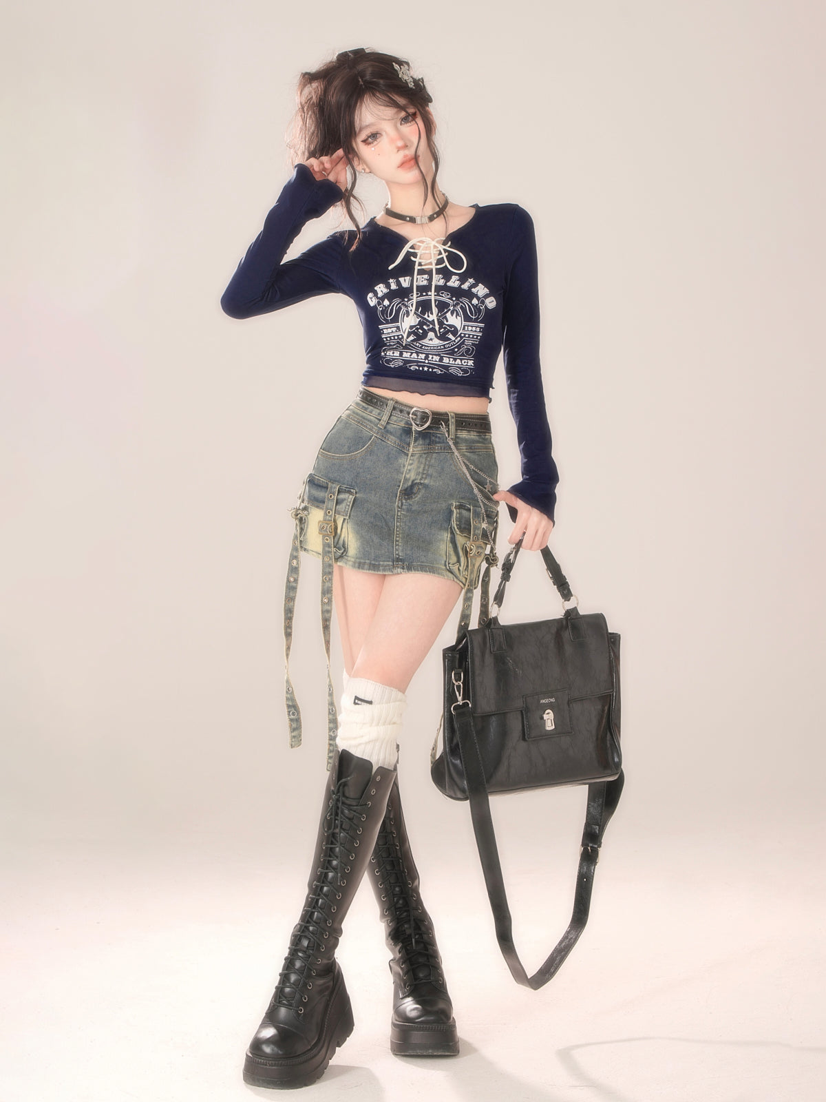 Lace-up Neck Top Retro