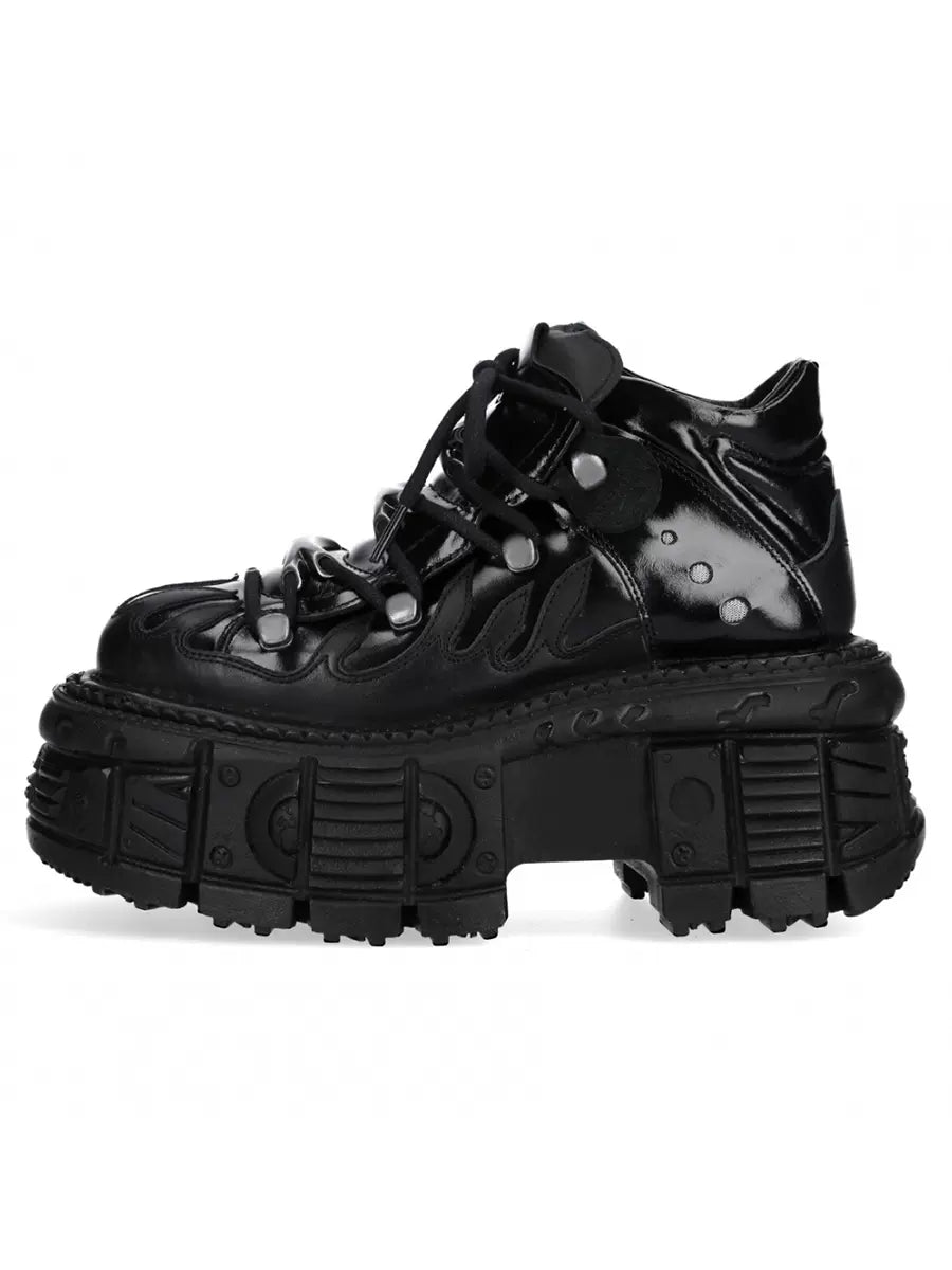 Punk Retro Plateauschuhe Schnürschuhe dunkles Leder