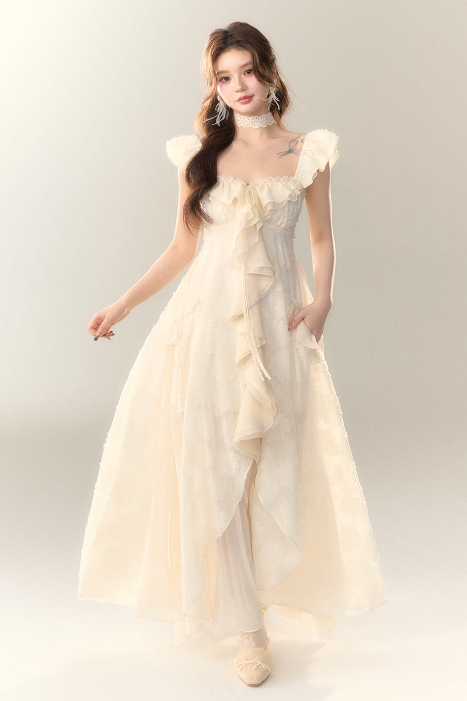 Jacquard Holiday Dress Frilled