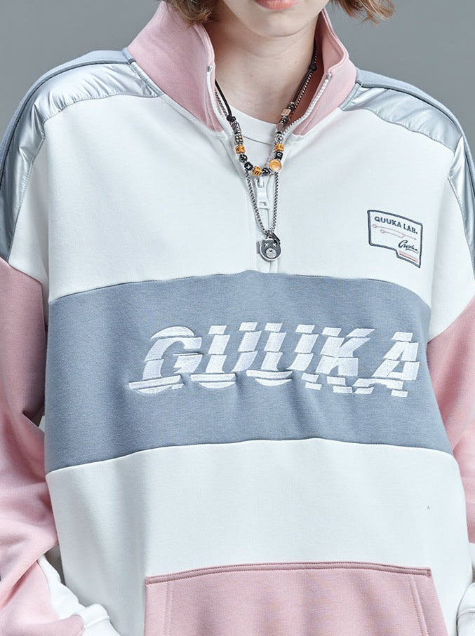 Collar Bicolor Splice Stand Top Pink