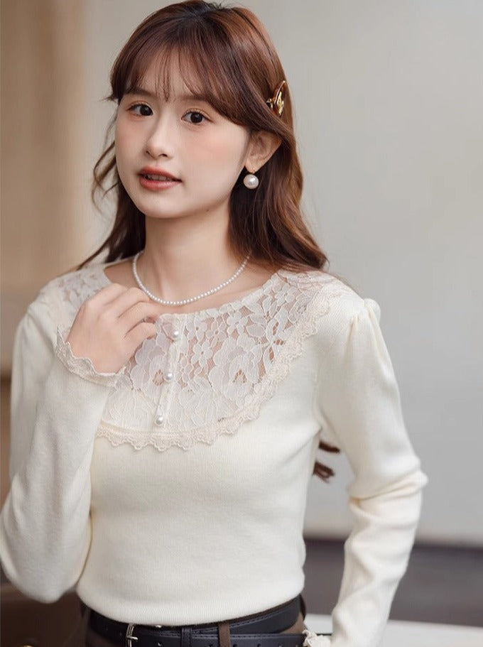 Style Neck Slim Top Fit French Lace Round