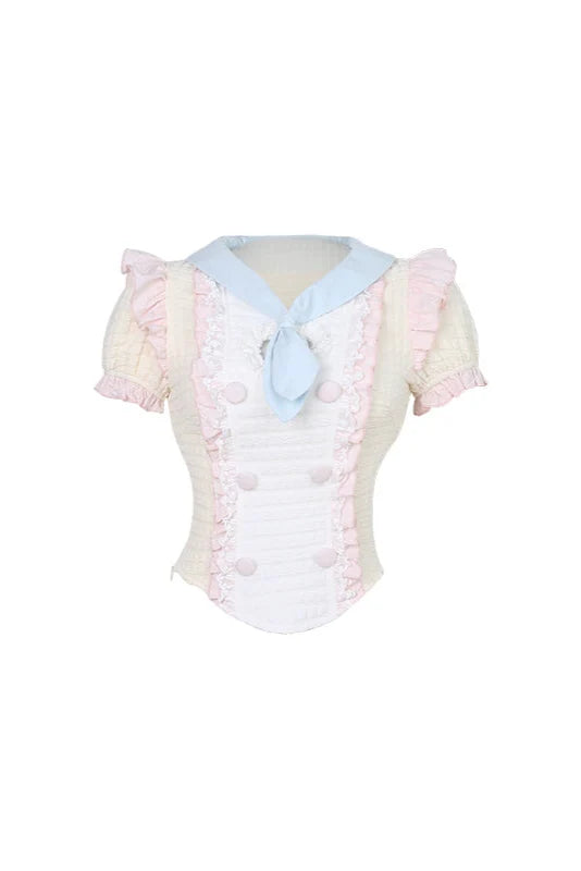 + Cake Suspender Pudding Top Puff Milk Sleeve Skirt