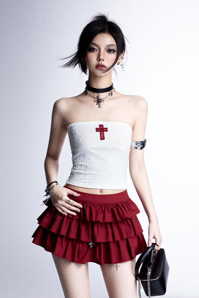 + Cross Cake Ruffle Hoodie Skirt Slim Hooded Top Tube