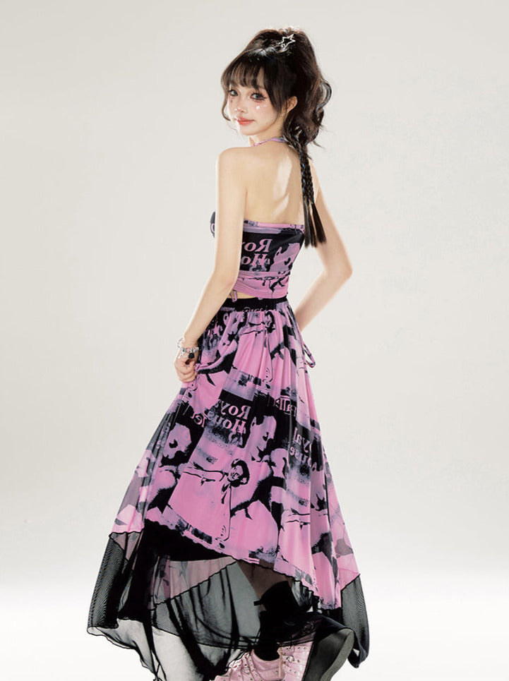 Camisole Pictorial Tulle Long Neckholder + Neck Sweet Rock