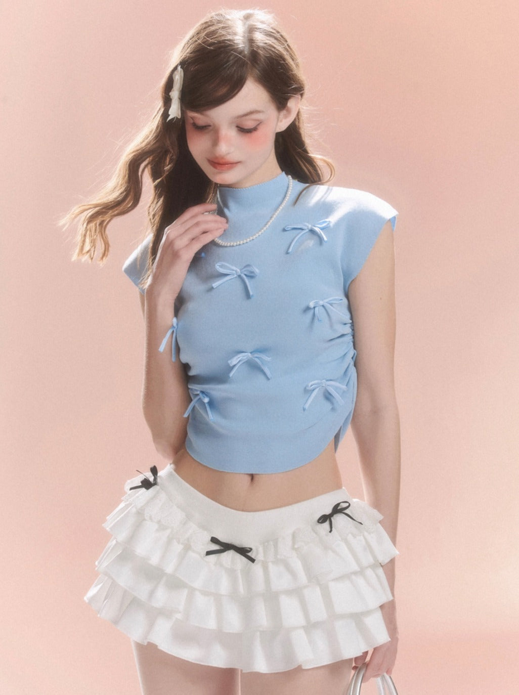 Short Collar Sweet Ribbon Top Little