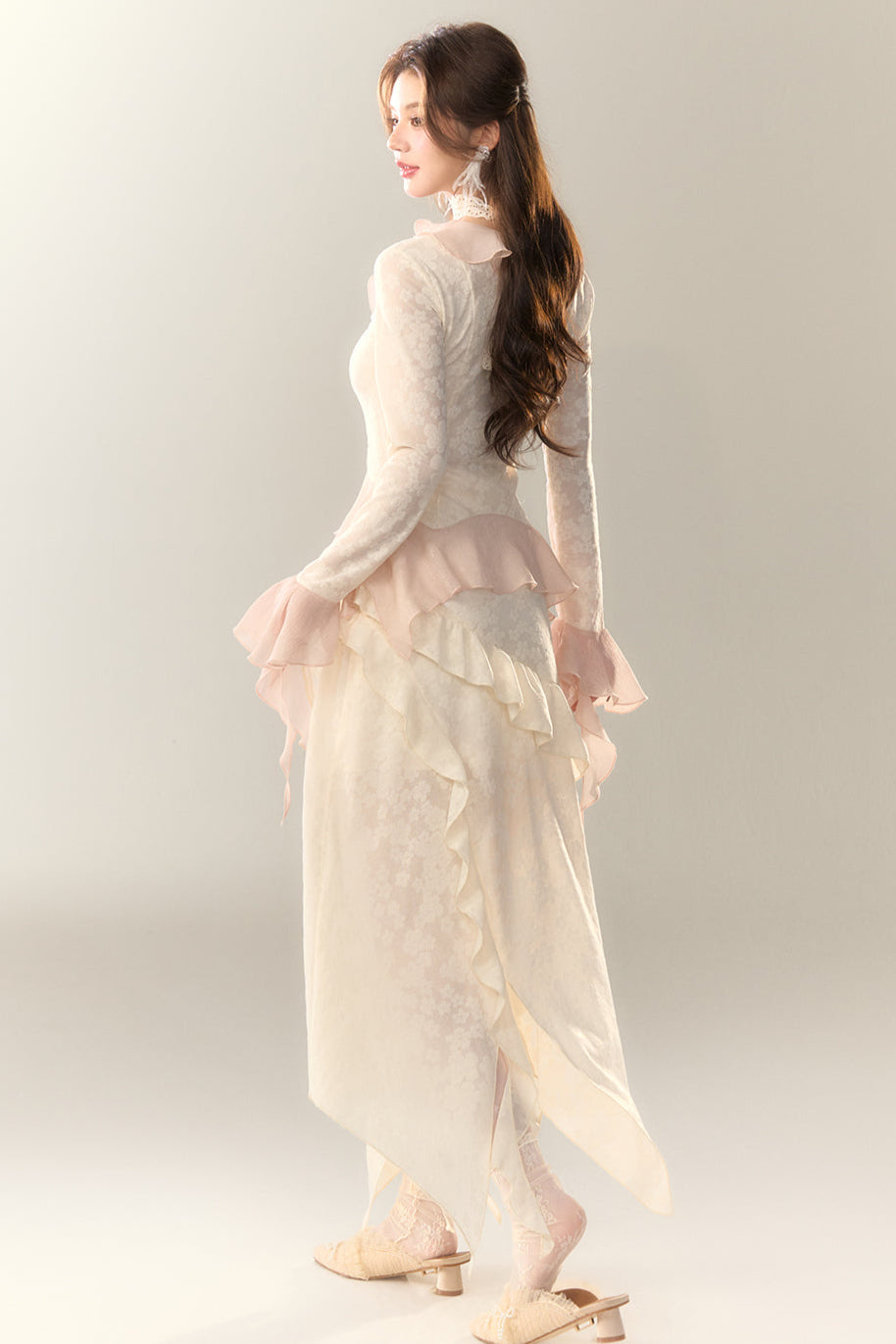 Top Sweet + Long Skirt Sheer Frilled