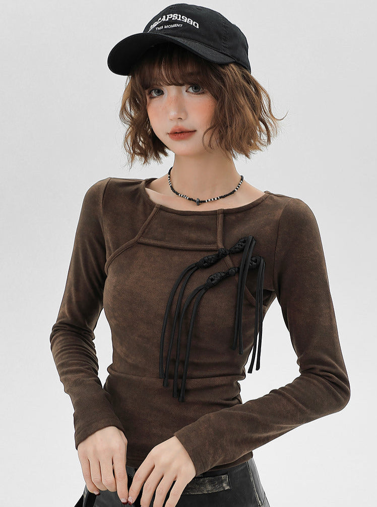 Knit Slim China Retro Top Tassel