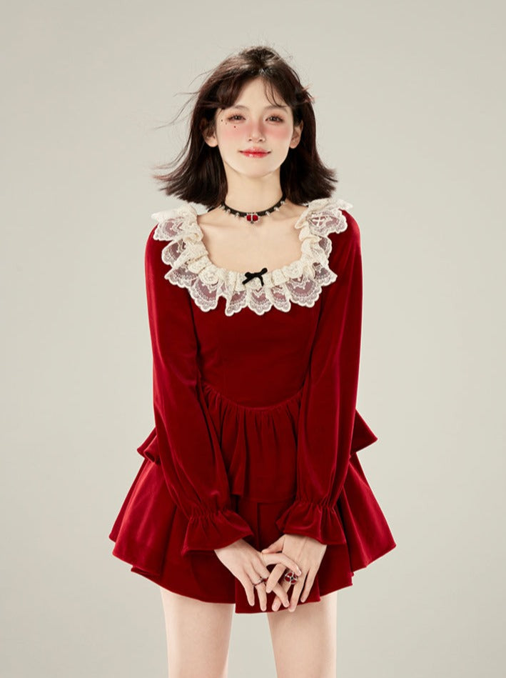 Red Collar Dress Raisin Velvet