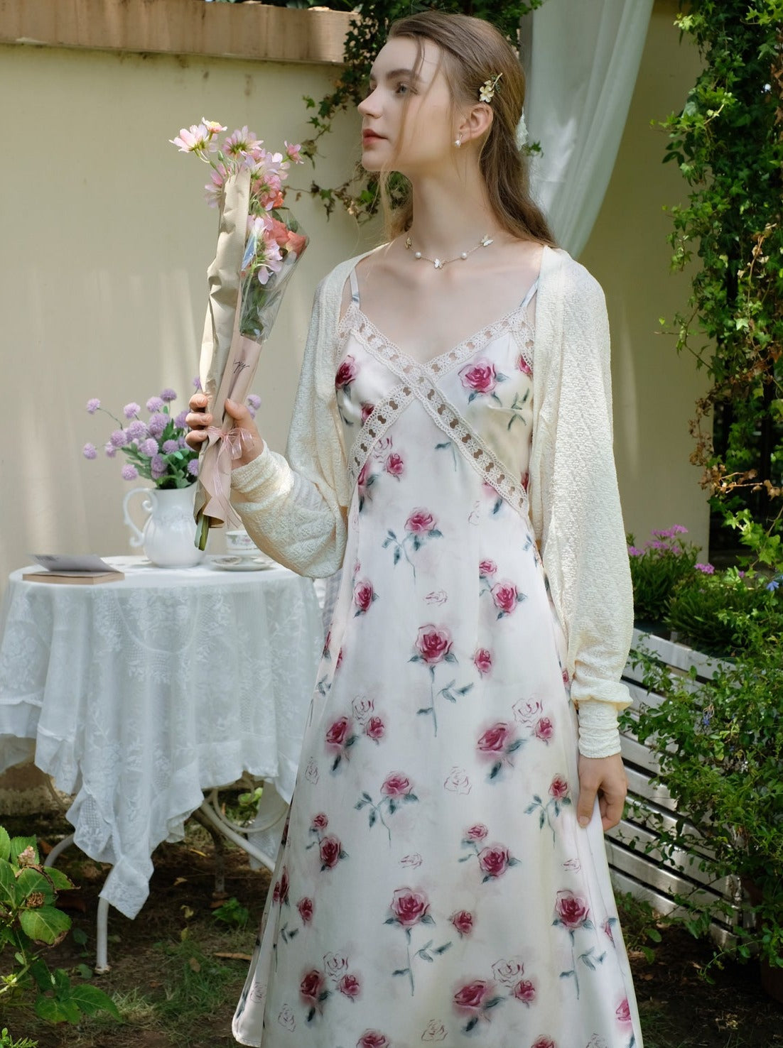 Weißes Kleid Pure Flower Sweet Camisole