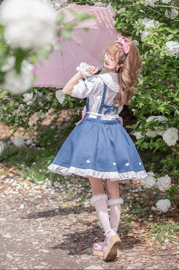 + Denim Apron Lolita Innerwear Jumper-skirt Light Doll Raw