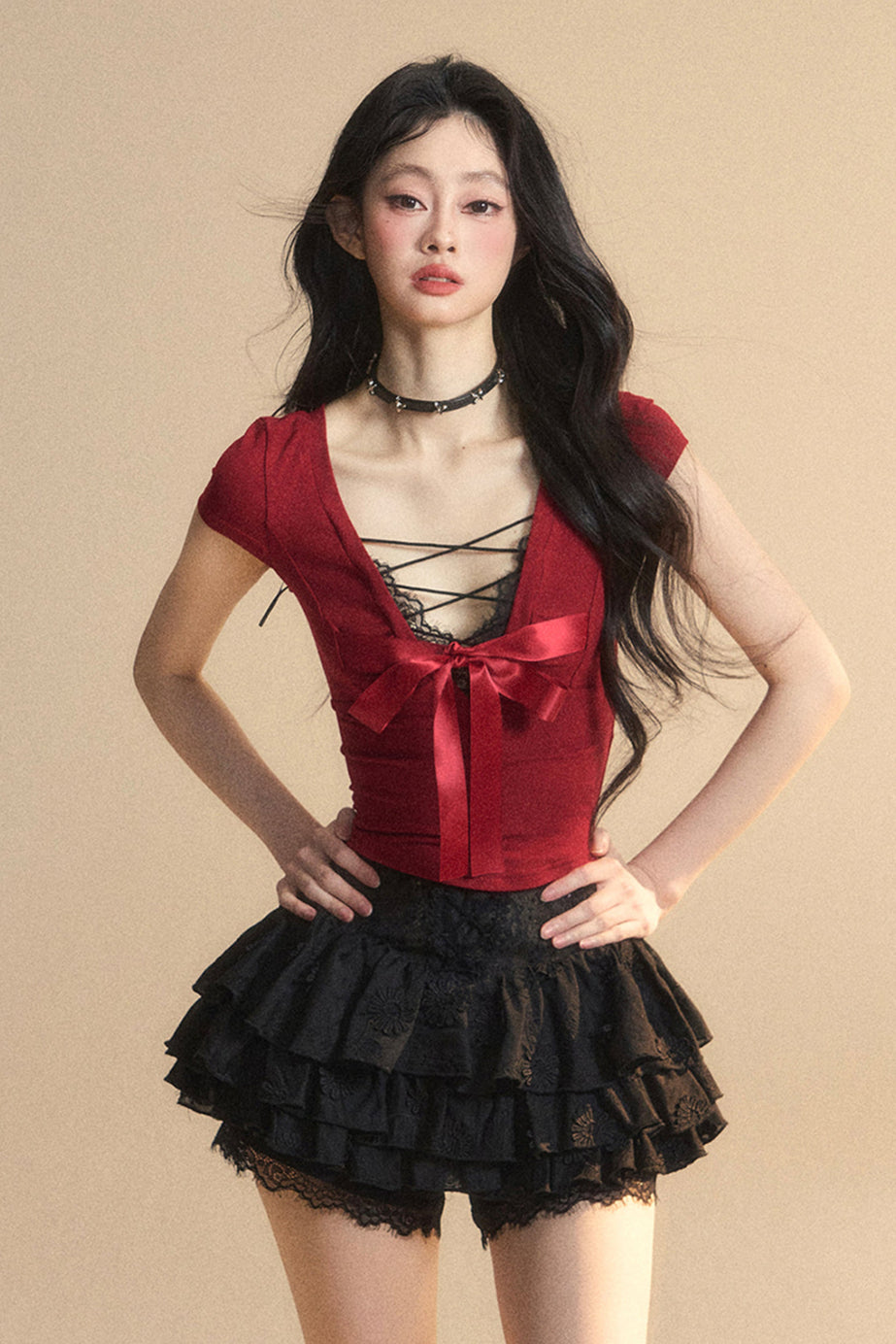 Top Reservations Ribbon Trim Lace Chic Crop