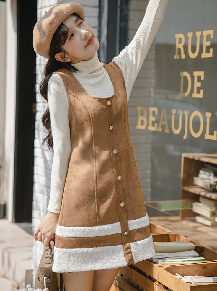High Knit Skirt Top + Suspenders Neck Boa