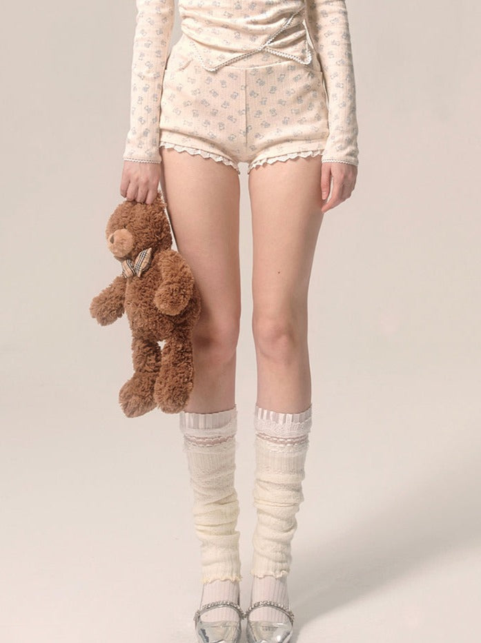 Milky Top Girly Shorts + Apricot Lace