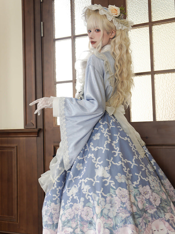 Süßes, bedrucktes Dienstmädchen-Alice-Kostümkleid im japanischen Stil