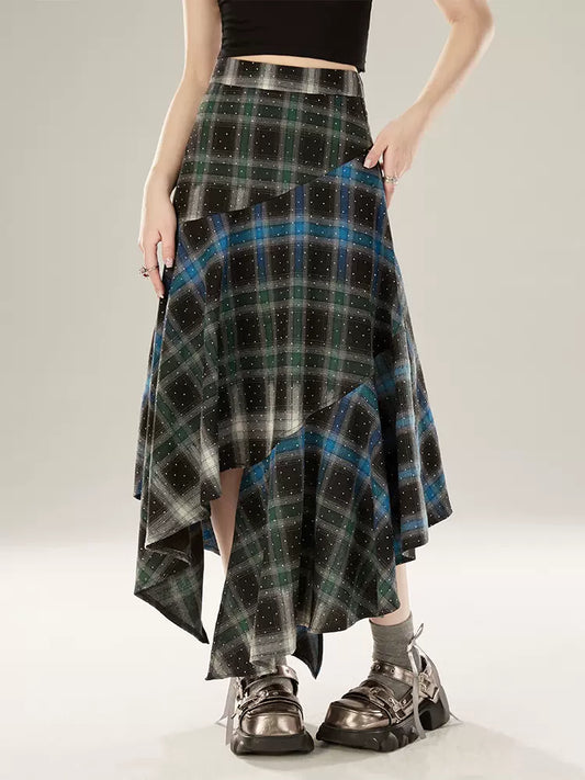 Contrast Gradient Irregular Checked Skirt Color