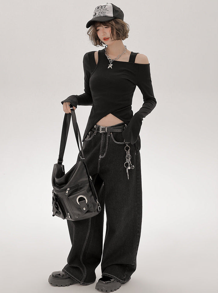 Ensemble de pièces longues asymétriques à épaules dénudées, style américain T, un et deux