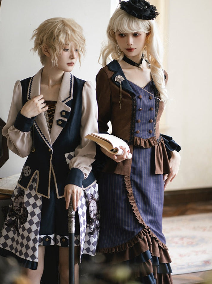 Setup Steampunk Lolita Print Fischschwanz Stickerei