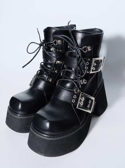 Kurze Punk Matte Plat Square Subculture Toe y2k Schwarze Stiefel