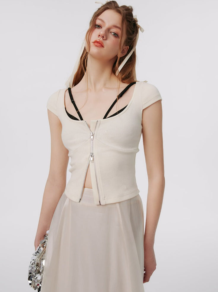Two-piece Faux Contrast Slim Stitched Top