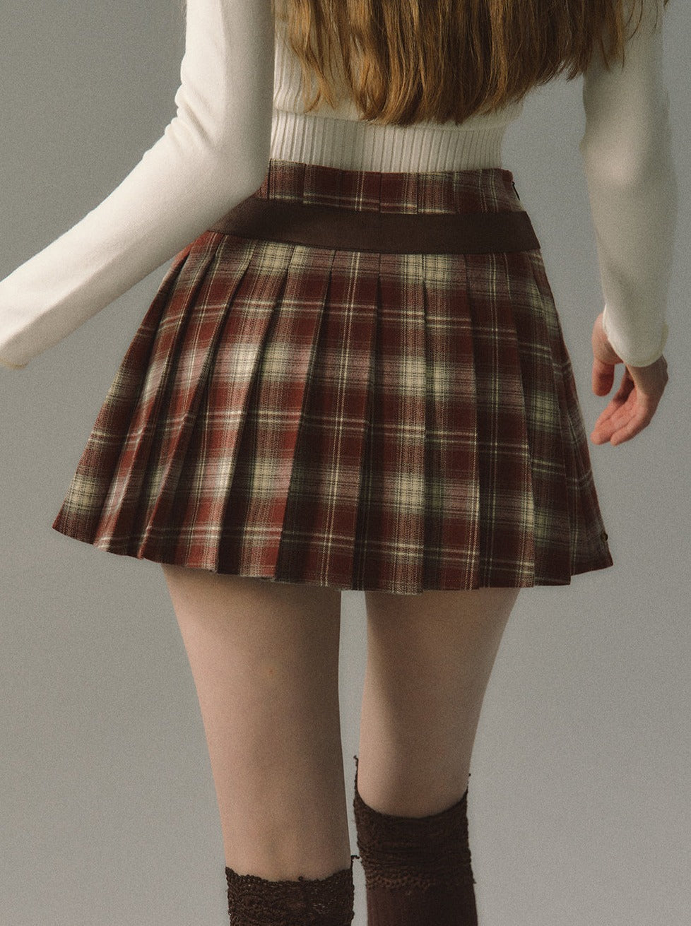 Dark Check Mode College Pleated Skirt