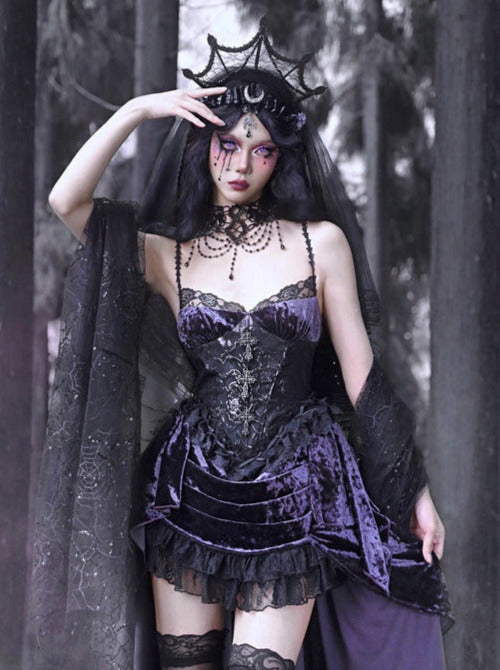 Gothic Lace Luna Suspender Dress Trailing Velvet