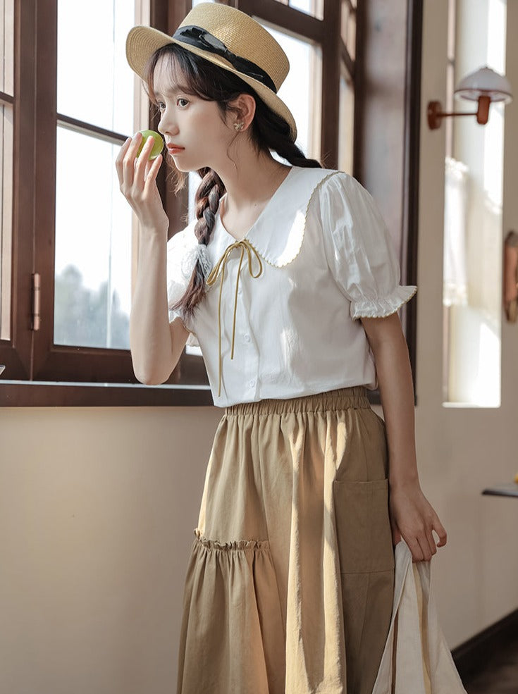 Puff Sleeve Skirt Flared Summer Shirt + Retro Medium