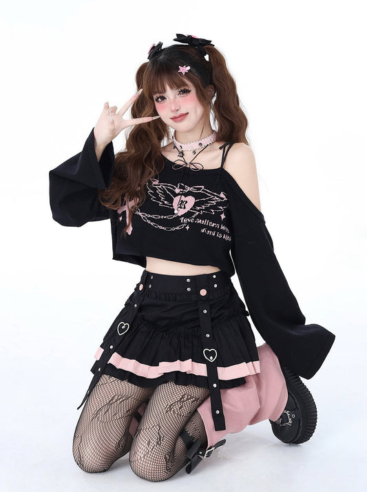 ストラップショートオフショルダートップニット